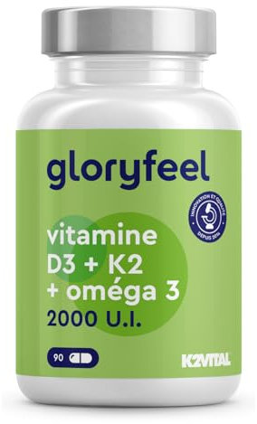 Vitamina D3 + K2 + Omega 3, 90 Capsule Softgel, Eletto PRODOTTO DELL'ANNO 2025, 2000UI Vitamin D, 100 µg Vitamina K (K2VITAL® di Kappa), 1000mg Olio di Pesce 400mg EPA e 300mg DHA