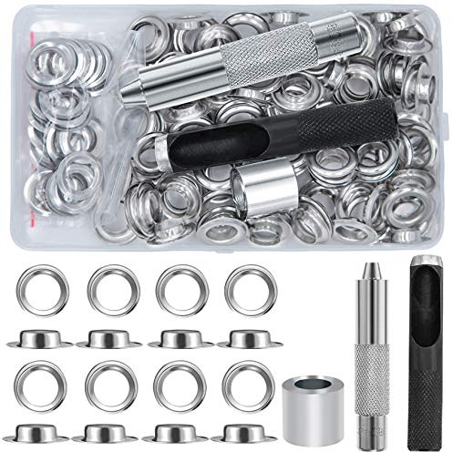 EuTengHao 100 Sets Tüllen-Set Metallösen-Sets 12 mit Ösen installieren Tool-Kit für Kleidung Schuhe Taschen Leder Jeans DIY Crafts (Silber)