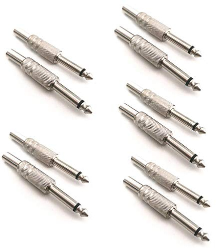 CAFFAINA 10Pcs 1/4 Mono Audio Jack 6.35mm Metal Male Monaural Audio Cable Connector Plug