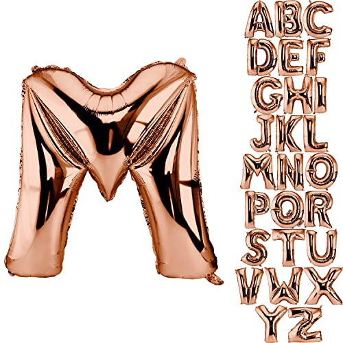 DekoRex Folienballon Rosegold 82cm Luftballon Geburtstag Hochzeit Deko (Buchstabe M)