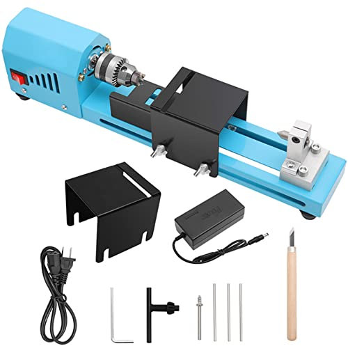 ZPYXBH Mini Wood Lathe Machine, DC12V-24V 150W Metal Mini Lathe CNC Beads Polisher Milling Machine Grinding Wood Drill Rotary Tool for DIY Table Woodworking Art Handiwork Craft