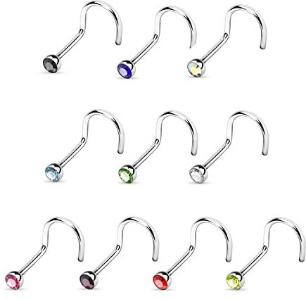 JEWEL BARREL Nasenpiercing mit Kleinen 2mm CZ Kristall Nasenschrauben aus Chirurgenstahl dünn 18G (1mm) Nasenstecker