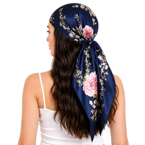 FAIRYGATE Damen Quadratischer Schal Satin Kopftuch Bandanas Haarschal Schal für Damen 90x90cm 76
