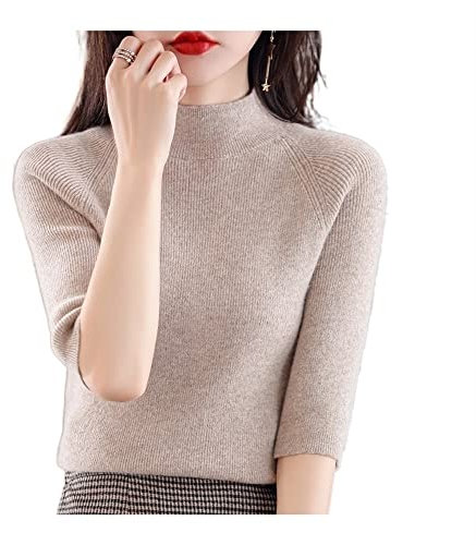 DEETEN Kaschmirpullover Damen Kurzarm Pullover Damen Pullover Kurzarm Slim Fit Strickoberteil (Color : Camel, Size : XXL)