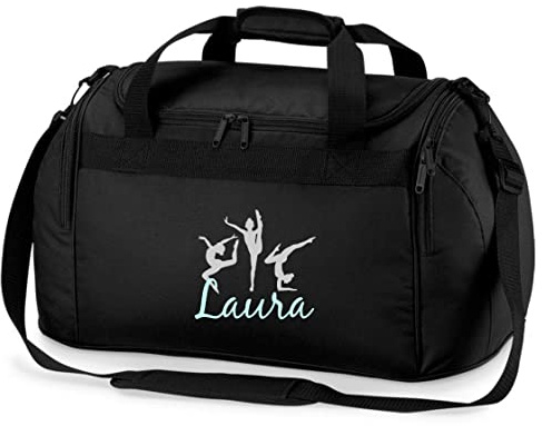 Sac de sport personnalisé et imprimé avec prénom, gymnastique rythmique, sac de voyage pour filles, avec nom imprimé, Noir