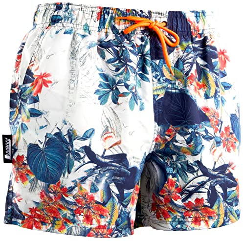 Luvanni badbyxor för män snabbtorkande badshorts 29 V 2 med dragsko strandshorts boardshorts badbyxor män med mönster blad djungel blad blommor tropiska, Vit-blå, 5XL