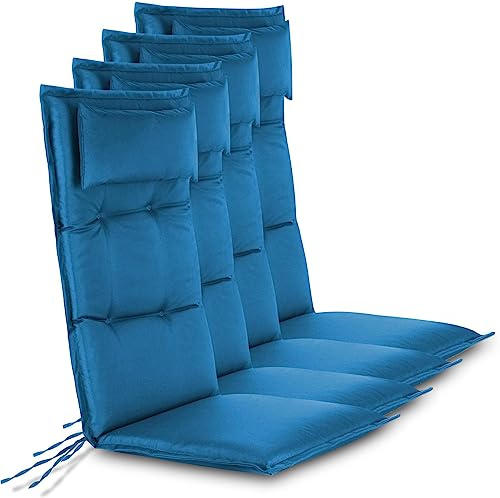 Hochwertige Gartenstuhl Auflagen 4er Set Hochlehner mit Kissen - Sitzpolster Stuhlauflagen für Draußen und Drinnen aus pflegeleichtem Outdoor Material 120x50 cm Made in EU Marine 120 x 50 x 5 cm