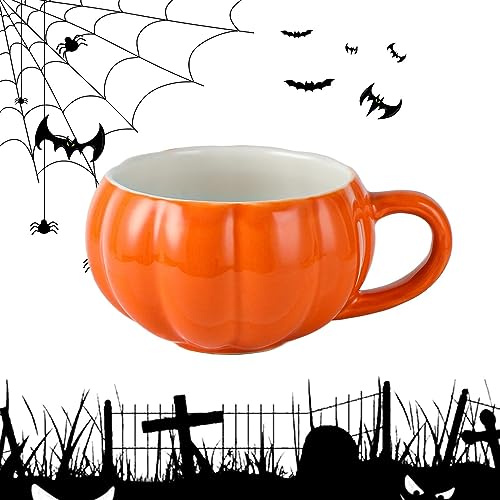 QARIDO Tasse à café en Citrouille Tasse Citrouille Mignonne créative Tasse à Soupe au Lait avec Couvercle et cuillère Tasse d'halloween adaptée pour Boisson Chau, thé, café et Lait