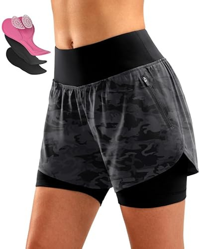 Women's Mountain Bike Shorts 4D Padded Cycling Riding Road Biking Bicycle Biker Cycle Padding UPF 50+ Shorts for Women Zipper Pockets(Black Camo,M)