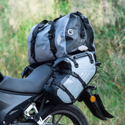 UZSPAC Satteltaschen für E-Bike Motorrad Satteltaschen Wasserdichter Stoff Tragbare Umhängetasche Hohe Kapazität Satteltasche Reisetasche (Color : Gray, Size : L(with top Bag))