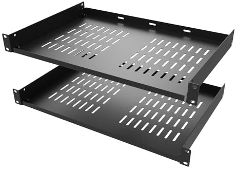 QiaoYoubang 2 Pcs of 1U Universal Rack Shelf, 12 Deep Vented Cantilever Rack Tray for 19 Networking Cabinet or Rack, Black 2 Pcs (12 inches 2 Pcs)