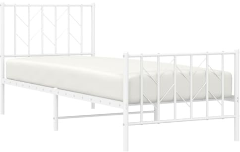 vidaXL Sängram med huvudgavel och fotgavel vit metall 80x200 cm, säng, metallsäng, metall sängram, sängar, metallsängar, metall sängramar, gästsäng