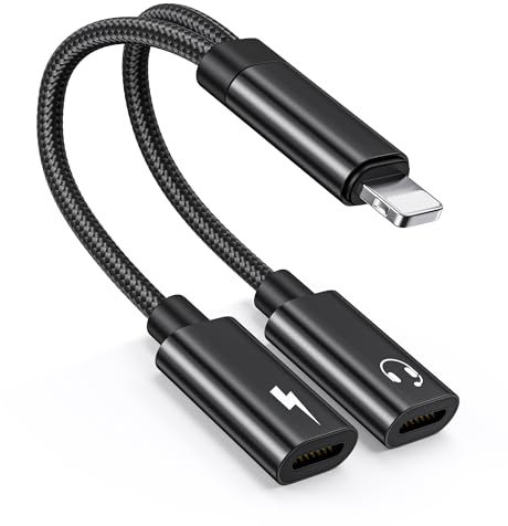 Aolcev for iPhone to iPhone Headphone Jack Adapter and Charger Adapter Cable 2-IN-1 Splitter Cord Converter Headphone Adapter Aux Audio PD 60W Fast Charging Cable for iPhone 14/14 Pro/13/12/11/XS/iPad