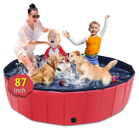 CACSPS Faltbarer Hundepool, 221 x 30,5 cm, Kinderpool mit Hartplastik, rutschfeste Hundebadewanne für den Außenbereich, Hinterhof, Faltbarer Hundepool für Kinder, Hunde, Haustiere (rot)