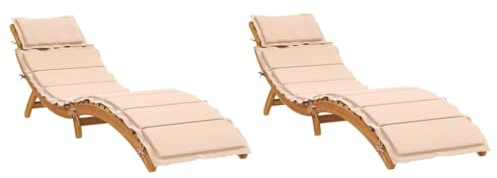 vidaXL Sonnenliegen 2 STK., Gartenliege mit Auflagen, Relaxliege Klappbar Latten-Design, Gartenmöbel Klappliege Liege, Beige Massivholz Akazie