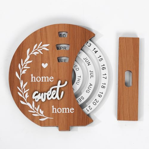 BHFFTHK Ewiger Kalender, Ewiger Tischkalender mit Holzscheibe, Kreativer Manueller Rotierender Holzblock-Kalender, Dekoration für Zuhause, Büro, Schreibtisch, Datum, Woche, Monat(C)