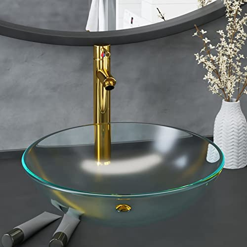 ShGaxin Badezimmer Waschbecken mit Wasserhahn und Ablaufgarnitur aus mattiertem, gehärtetem Glas, Aufsatzwaschbecken, Waschtisch, Aufsatzwaschtisch, Wash Basin, Badmöbel, Bathroom Sink 3098446