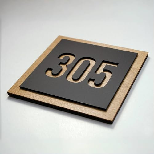 Numéro de porte moderne personnalisé en acrylique et bois - Plaque résistante eau pour intérieur et extérieur - Idéal pour la maison, le bureau, l'appartement, l'hôtel