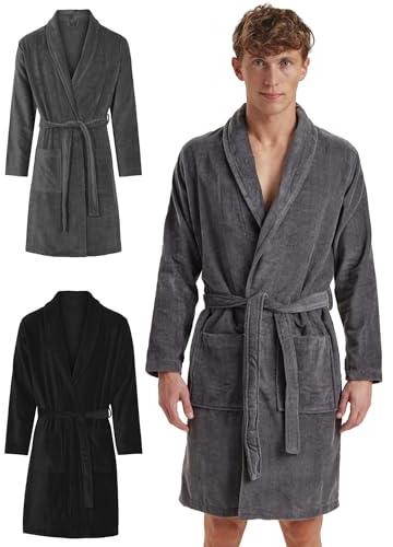 Claudio Bademantel Herren Frotté – 100% Bio–Baumwolle – Oeko–Tex Zertifiziert – Weich & Saugstark – L – Grau