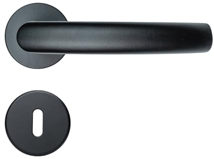 FELGNER set di maniglie Torino per cilindro a pomolo | quincelleria per porte moderne e di alta qualità | per porte interne e stanze | con rosette e chiavi | nero opaco