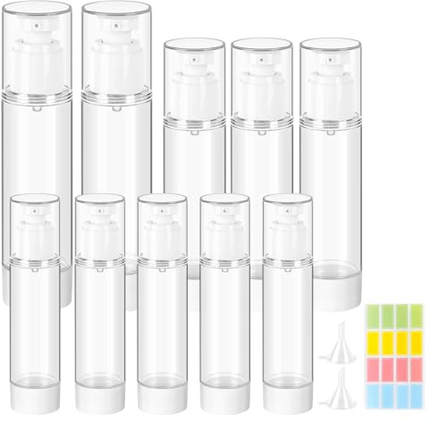 NZZVNZ 10 Stück Leer Airless Pumpspender, 30ml/50ml/100ml Creme Spender Pumpflasche Transparente Vakuum Reiseflaschen zum Befüllen Reise Spenderflasche für Reise Home Verwendung