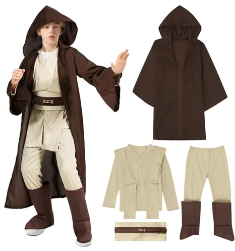 Deguisement Costume Cape Enfants: Garcon Tunique MéDiéVale à Capuche Cape Robe Costume Pour Carnaval Halloween Cosplay DéCoration Guerrier Costume Dark Cosplay (Braun, L (pour les 10-14 ans))