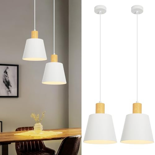 ZMH Pendelleuchte Modern Esszimmer Hängelampe: 2 x Metall Hängeleuchte Ø20cm Weiß E27 Esstischlampe Retro Hängend Esszimmerlampe Innen Schlafzimmer Pendellampe für Küche Wohnzimmer Flur Bar Resturant