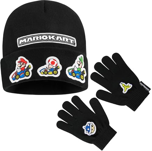 Super Mario Winter Accessories Set for Boys 6-14 Years, 2 Pcs Beanie & Gloves or 3 Pcs Beanie Gloves & Scarf, Gifts for Boys