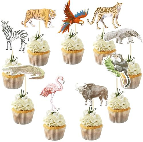 Animales Cupcake Toppers, 27pcs Decoración Para Tartas De Animales, Decoración Magdalena Animales, Safari Animals Cake Topper, Animales Salvajes Cake Deco, Adorno Pastel Cumpleaños Animales (Color B)