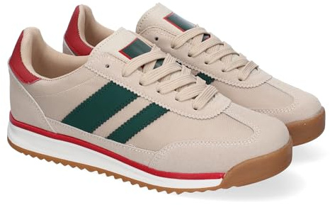 shoes&blues.es 90040 Zapatiilas Casual de Mujer, Comodas, Diseno Moderno, Ideales para el Dia a Dia, Detalles de Franjas Laterales Que Aportan Estilo y Cierre de Cordoneras. Beige Talla 39