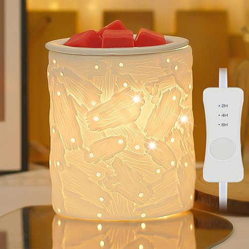 Aaffkaa Electric Wax Burner with Timer, Ceramic Wax Melt Burners for Wax Melts, Oil Burner Lamp Home Frangrance with 2 Bulbs, Great Gifts for Home Decor, Auto Shut Off