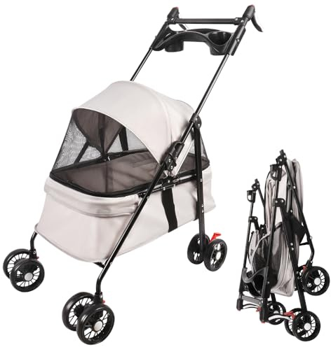 XANNI Kinderwagen für Hunde, Haustiere, faltbar, für kleine Hunde und Katzen, bis zu 15 kg, 2 Getränkehalter und XXL-Korb