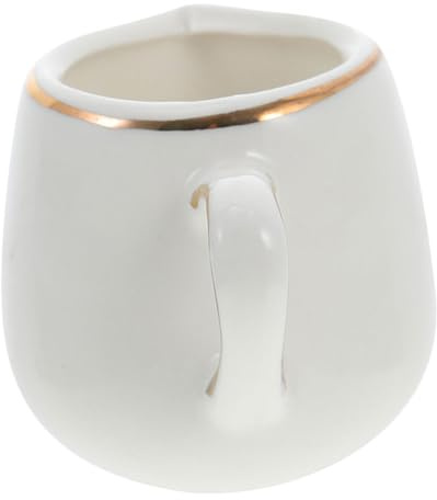 Mikinona Pichet à Lait en Céramique Blanc avec Bord Doré, Doseur de Lait Élégant et Fonctionnel pour Maison et Hôtel, Facile à Utiliser avec Cuillère Incluse