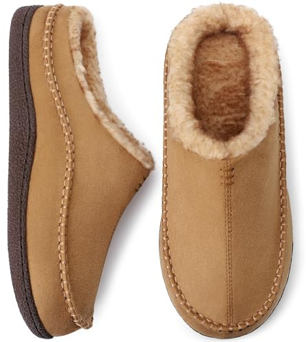 MIXIN Mens Slippers Cozy House Slippers Slip On Indoor Outdoor Shoes with Memory Foam Beige Size 10-11