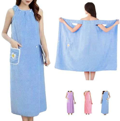 LaresDay Mode Mit Taschen Damen Bademantel Sauna, Strand, Schwimmbad und Wellness, weichem, saugfähigem – Badehandtuch, Saunatuch und Duschtuc (Blau)
