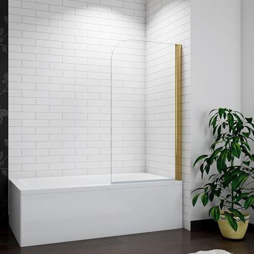 Probaty Bathrooms 800x1400mm Brushed Gold Pivot Frameless Bath Shower Screen Easyclean Glass Panel