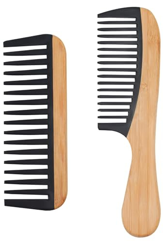 YLMUSU 2 Pcs Bamboo Detangling Comb Set - Anti-Static Detangler Comb, Wide Tooth Comb for Wet/Curly/Thick Hair with Bakelite Teeth