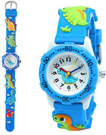 RNPKZ Montre Enfant, Montre Digitale d'Enfants de Dessin Animé Mignon 3D avec Bracelet en Silicone, Montre Dinosaure, Montres Analogiques d'Enfants,Montre-Bracelet pour Enfants 3-12 Ans Étanche (Bleu)