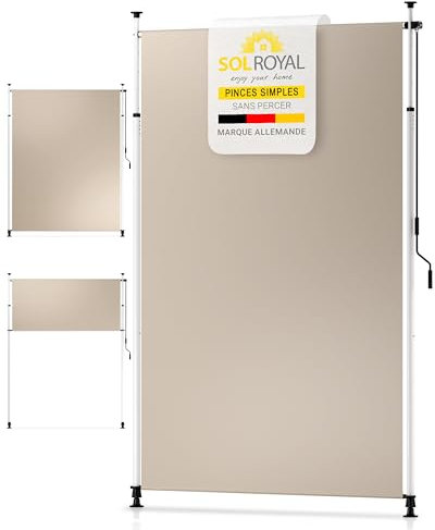 Sol Royal Store Balcon sans Percage 200x310cm – Store Vertical Exterieur Pergola Etanche Protection Visuelle & Solaire Marquise sans percer – Protection Vent Jardin Terrasse Manivelle Beige KM5