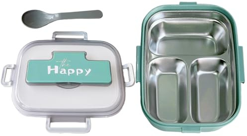 Jingmiger de acero inoxidable para adultos, fiambreras para adultos con juego de cubiertos, práctica caja de alimentos para escuela, oficina, guardería, camping, picnic, excursión de un día