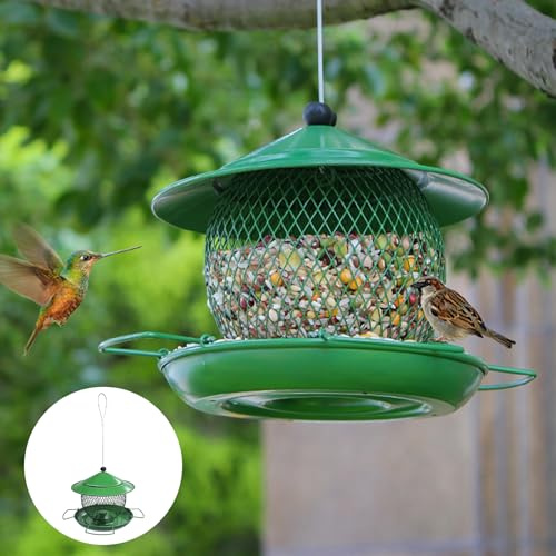 Vogelfutterhaus Aufhängen, Metall Vogelhäuschen Hängend Vogelfutterstation Vogelfutterspender Futterhaus für Vögel Wetterfest mit Überdachtes Bird Feederfür Wildvögel, Balkon, Garten