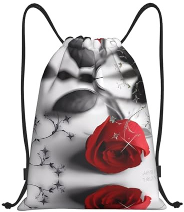 ZHAOUR Rote Rose1 Sac à cordon de serrage pour yoga, danse, voyage, et plus encore – Bretelles réglables, Noir , M