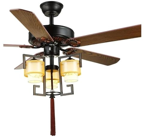 OZBME Ventilatore da soffitto Silenzioso con 5 Pale in Legno, Telecomando, Lampada per Interni, Camera da Letto, Soggiorno (Un Colore, 48 Pollici)