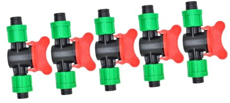 JOINPAYA Accessori Per Irrigazione a Goccia Esterna 16mm Valvola Dritta a Doppio Pulsante, Dispositivo Di Bloccaggio Della Leva, Set Da 5 Pezzi in Plastica Per Impianto Irrigazione Orto Giardino