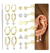 16G/18G/20G Tragus piercing smycken kirurgiskt stål trådlösa platta örhängen guld silver helix ring tragus knopp broskörhängen set push in näsa stud labret snäcka helix piercing smycken, 18G=1.0mm
