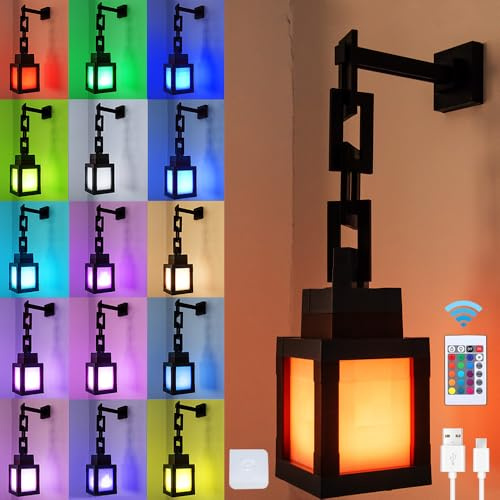 Nzkeuf Pixelated Lantern Nachtlicht, LED Tragbare Wandlampe Kinderzimmer, 16 Farben mit Fernbedienung & Dimmfunktion, Nachtlampe mit USB Aufladbar für Schlafzimmer, Gaming, Kinderzimmer, Jungenzimmer