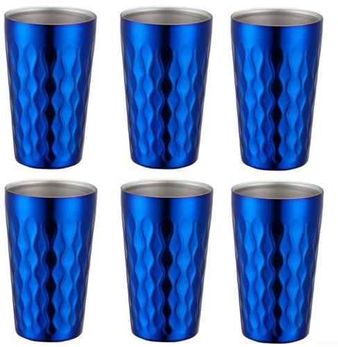 Vasos de agua de acero inoxidable de doble pared, paquete de 6 tazas apilables aisladas de 330 ml para bebidas frías y calientes (azul)