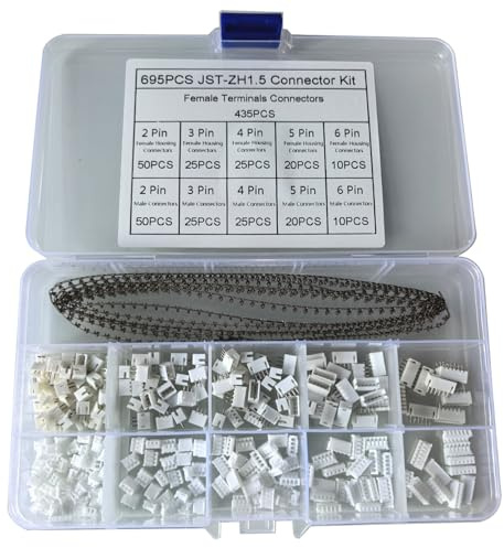 GTIWUNG 695 Pezzi JST ZH Connettore Kit con 1,5mm JST-PH 2/3/4/5/6 Pin Maschio e Femmina Connettore per Cavo Adattatore presa set per Servo RC Aerei, Crimp Dip Kit