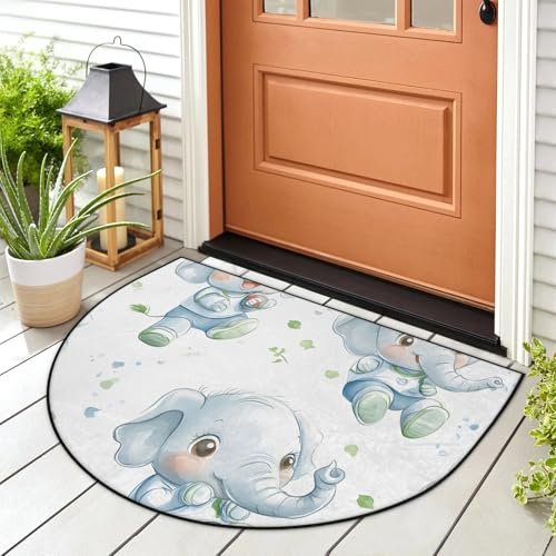 LCLJJDMBM Soccer Elephant Half Round Door Mat Welcome Mat with TPR Backing 24x36 Inch Non Slip Bath Rug Durable Washable Half Moon Rugs for Indoor Outdoor Entrance Kitchen Cute Elephant