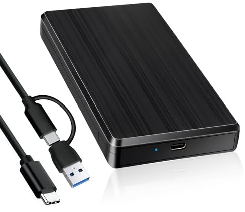 QarulG Case Hard Disk 2.5, SSD SATA HDD Esterno USB C 3.1 Gen 2 a SATA III 5Gbps, Supporto UASP Plug-And-Play Custodia Disco Rigido Esterno con Cavo USB C a C/A per Laptop PS4 PS5 PC TV Xbox